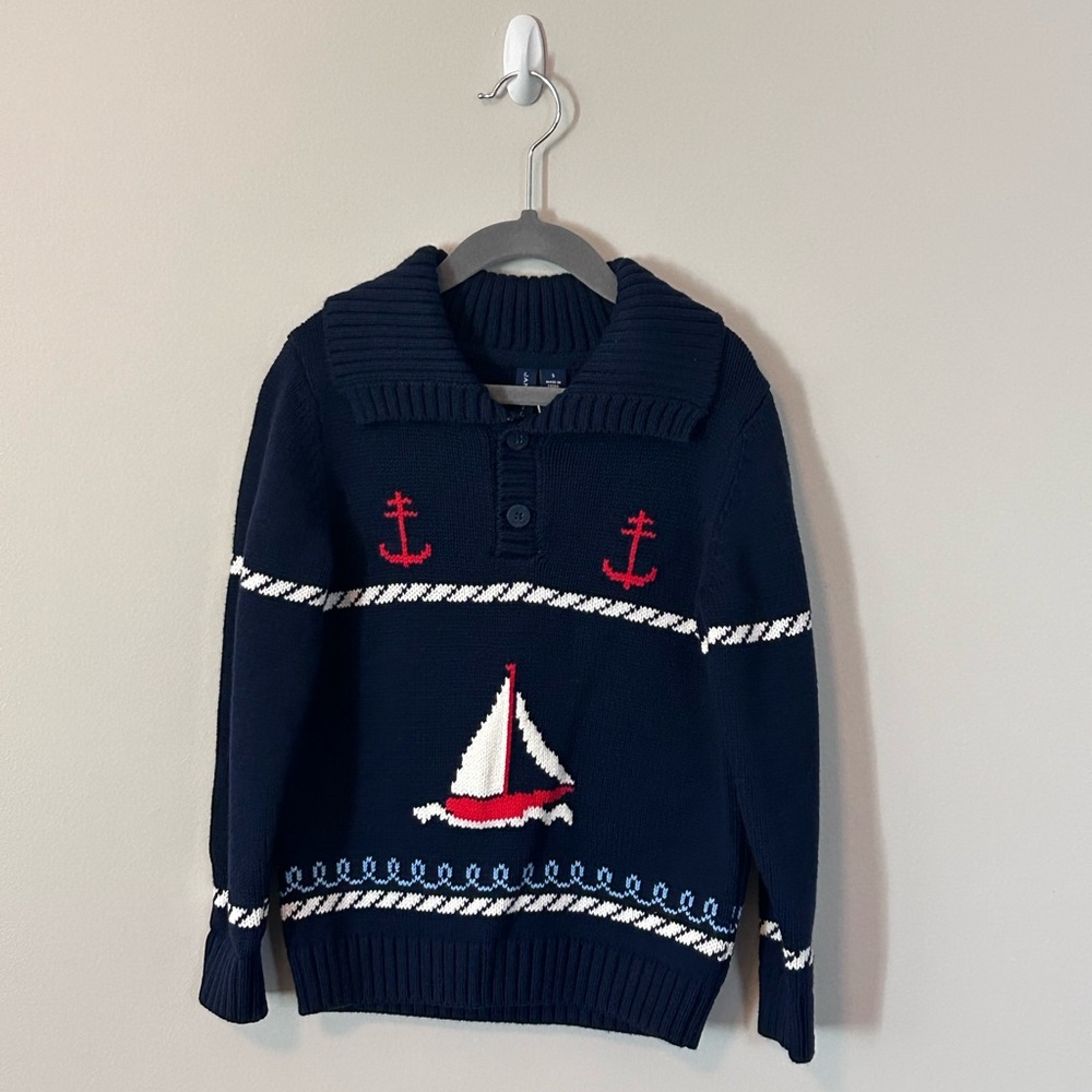 NWT Janie and Jack Nautical Navy Sweater with Sailboat Design